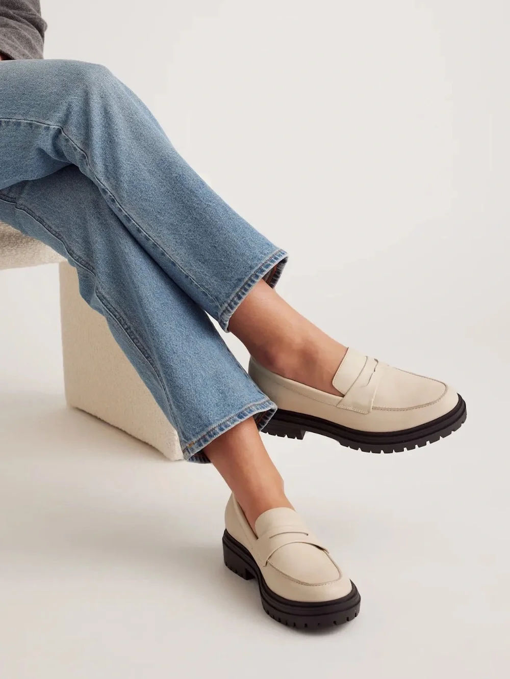 Quince Women's Cream Leather Lug-Sole Loafers